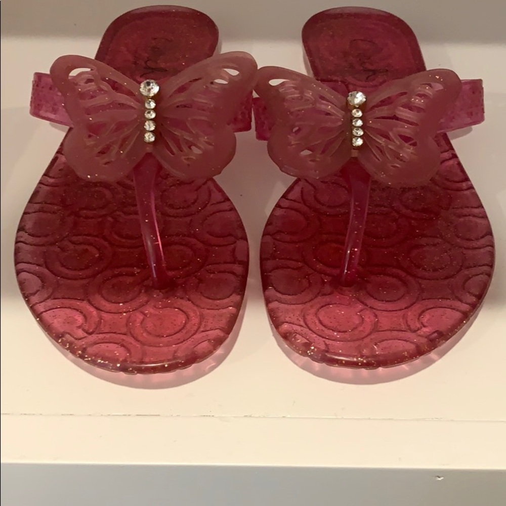 Pink jelly butterfly coach sandals flats size 7